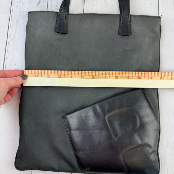 Bally Black Leather and Canvas Basca Shoulder Tote Bag Signature Front B Pocket - Picture 12 of 14